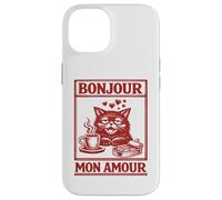 Gatos Divertido Café, Bonjour Mon Amour, Gatos Carcasa para iPhone 14