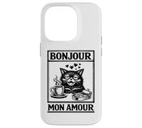 Gatos Divertido Café, Bonjour Mon Amour, Gatos Carcasa para iPhone 14 Pro