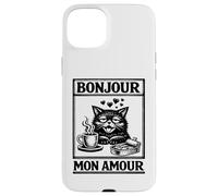 Gatos Divertido Café, Bonjour Mon Amour, Gatos Carcasa para iPhone 15 Plus