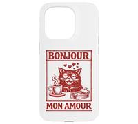 Gatos Divertido Café, Bonjour Mon Amour, Gatos Carcasa para iPhone 15 Pro