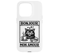 Gatos Divertido Café, Bonjour Mon Amour, Gatos Carcasa para iPhone 15 Pro