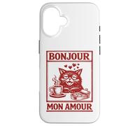Gatos Divertido Café, Bonjour Mon Amour, Gatos Carcasa para iPhone 16