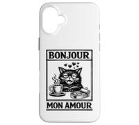 Gatos Divertido Café, Bonjour Mon Amour, Gatos Carcasa para iPhone 16 Plus