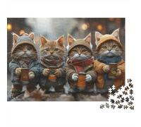 Gatos en Ropa de Invierno Cómoda 1000 Piezas Rompecabezas Adultos Calma Sakura Montaña Luna Divertido, Desafiante y Estimulante Mental Rompecabezas Adultos Descubre El Puzzle Juego Educativo Ga