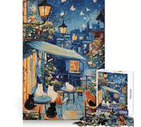 Gatos en un balcón Parisino Rompecabezas de 1000 Piezas para Adultos Creativo Piensa Feliz Tiempo Libre Ajuste Perfecto Regalo Creativo (38x26cm)