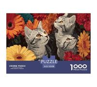 Gatos Entre Flores Puzzle de 1000 Piezas Papel Adultos Relajación Decoración Puzzle para Toda la Familia 52x38cm/1000pcs