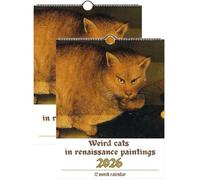 Gatos extraños en el Renacimiento 2026 Calendario de pared, 12 Calendario de pared temático de arte de gato extraño mensual, planificador mensual de arte de gato medieval (2pcs)