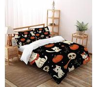Gatos Funda De Edredón 3 Piezas 3D Impresa Halloween Farm Animals con Cremallera Y Funda De Almohada Super King（260x220cm） 100% Microfibra Juego De Ropa De Cama para