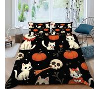 Gatos Funda Edredon 3 Piezas con Impresión En 3D Halloween Farm Animals con Funda Almohada King（220x240cm） Microfibra Juego De Ropa De Cama para para Niñosy Hombres