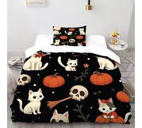 Gatos Funda Nordica Algodon 2 Piezas 3D Impresa Halloween Farm Animals con Cremallera Y Funda De Almohada Single（135x200cm） Microfibra Ropa De Cama