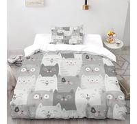 Gatos Grises y Blancos Funda De Edredón 2 Piezas con Impresión En 3D Cute House Pets con Cremallera Y Funda De Almohada Single（135x200cm） Microfibra Ropa De Cama