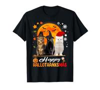 Gatos Hallothanksmas Gato Halloween Acción de Gracias Camiseta