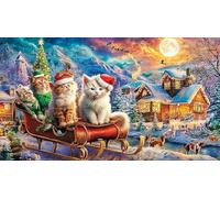 Gatos-in-Santa-Sleigh-Christmas-Scene Rompecabezas de 1000 Piezas para Adultos - Cartón Reciclado para Decoración 38x52cm/1000pcs