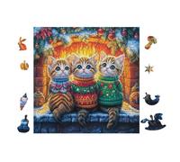 Gatos in Sweaters by Fireplace Rompecabezas 100 Piezas Cartón para Parejas Actividad Tiempo Libre Terapia Relajación Decoración Salón Regalo Sorpresa 28x28cm