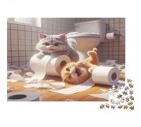 Gatos juguetones en baño Puzzle para Adultos Puzzle de 1000 Piezas Papel Relajante Decoración Hogar Regalo Familiar 52x38cm/1000pcs