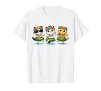 Gatos Kawaii Hawaianos Que Bailan Hula, Lindos Gatos Aloha Tropicales para niños Camiseta gráfica económica, Hombre, Blanco, L