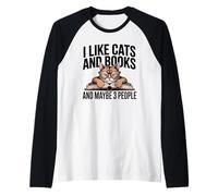 Gatos Libros Tal Vez 3 Personas Lectura introvertida Antisocial Camiseta Manga Raglan