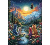 Gatos mirando el atardecer en el bosque mágico Puzzle 1000 Piezas Educativo Construir 3D Cuento de hadas mágico de animales Rompecabezas Para Familia Maquetas Educativas Desafío Intelectual Decoración