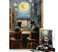 Gatos Mirando la Noche Estrellada Rompecabezas para Adolescentes de 1000 Piezas Estimula la lógica,es fácil de Usar y se Disfruta sin complicaciones Regalo de Temporada (38x52cm)