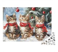 Gatos Navideños Puzzle de 1000 Piezas Papel para Adultos Escena de Nieve Relajación Regalo Hogar Decoración Familiar 38x26cm/1000pcs