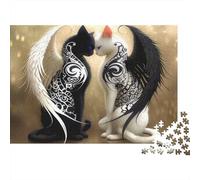 Gatos Negros Blancos Ángel Puzzle de 1000 Piezas Papel para Adultos Patrón Tatuaje Juego de Puzzle 1000 Piezas Relajación Decorativo Regalo 70x50cm/1000pcs