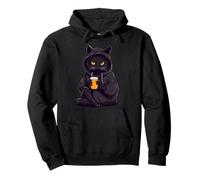 Gatos Negros con Capucha Motivo Cacao Café Bebida Sudadera con Capucha