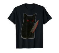 Gatos Negros de Miedo de Halloween Gatito Divertido con Cuchillo Sangriento Gato Camiseta