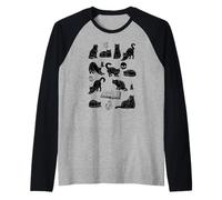 Gatos Negros Ilustración Vintage Brujería Oculta Camiseta Manga Raglan