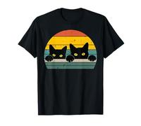 Gatos Negros Mirando Puesta de Sol Retro Gatito Gatito Hombres Mujeres niños Camiseta
