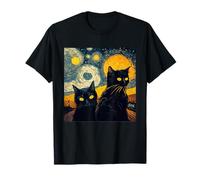 Gatos Negros Van Gogh Noche Estrellada Gato Amante Dueño Gato Mamá Papá Camiseta