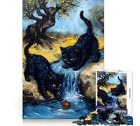 Gatos Negros y Manzana Junto a una Cascada Rompecabezas para Adultos de 1000 Piezas Un desafío para el Pensamiento Entretenimiento Casual Corte preciso Regalo sincero (38x52cm)