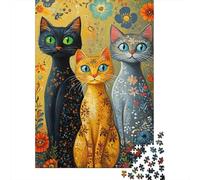 Gatos Patrón Floral Puzzle de 1000 Piezas Papel Adultos Fondo Colorido Puzzle para Toda la Familia Relajación Hogar 52x38cm/1000pcs
