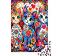 Gatos Pintados Puzzle para Adultos Puzzle de 1000 Piezas Patrón de Corazones Juego de Puzzle 1000 Piezas Cartón Relajación Regalo 52x38cm/1000pcs
