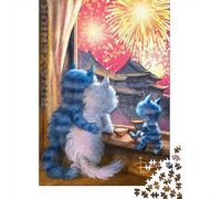 Gatos Viendo Fuegos Artificiales Cartón Extra Grueso Rompecabezas De Bricolaje 12 Años+ Divertido Desafiante Juego De Familia Hermosa Decoración Regalo 52x38cm/1000pcs