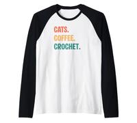 Gatos Vintage Coffee Crochet Lovers Camiseta Manga Raglan