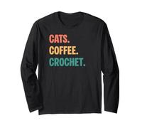 Gatos Vintage Coffee Crochet Lovers Manga Larga