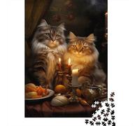 Gatos Vintage Puzzle de 1000 Piezas Papel para Adultos Cena a la Luz de Las Velas Puzzle para Toda la Familia Decoración Relajante 52x38cm/1000pcs
