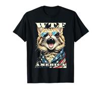 Gatos WTF America Angry Cat Lover American Vintage con Bandera de EE. UU. Camiseta