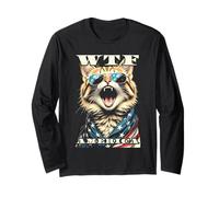 Gatos WTF America Angry Cat Lover American Vintage con Bandera de EE. UU. Manga Larga
