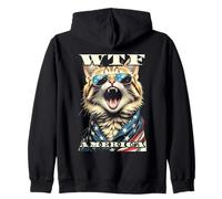 Gatos WTF America Angry Cat Lover American Vintage con Bandera de EE. UU. Sudadera con Capucha