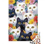 Gatos y Flores Arte Set De Rompecabezas 1000 Piezas para Adolescentes, Papel Reciclado,Collage Floral de Gato Decoración Interior, Regalo Parejas, Actividad Indoor 52x38cm/1000pcs