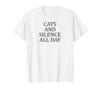 Gatos Y Silencio Todo El Día Tranquilo Camiseta gráfica económica, Hombre, Blanco, L