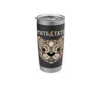 Gatos Y Tats Funny Cat Tattoo Artist Kitty Lover Mom Dad Vaso térmico de acero inoxidable de doble pared