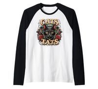 Gatos y Tatuajes Gato Negro Artista del Tatuaje Camiseta Manga Raglan