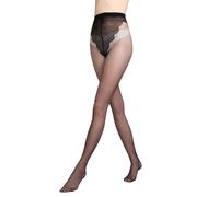 Gatta Medias Chiara Classic - 20 DEN, negras, con elegante costura en la espalda, con parte decorativa en la braguita, con refuerzo en el talón, mates, muy cómodas, calidad europea (L)