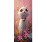 Gatto Bianco Dipingere con i Numeri Adulti, Misura XXL 35x105cm,Fiore Paint by Numbers Kit Principianti Con 3 Penne, Kit Fai Da Te, Hobby Creativi Adulti Regalo Decorazioni, (Senza Cornice) P0M-919