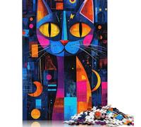 Gatto geometrico espressionista - Puzzle di Arte Felina astratta Vibrante per adulti e adolescenti Puzzle in Legno per Regali per adulti 1000 pezzi (75x50 cm)