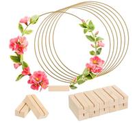 Gatuida 10 Piezas Aros Metálicos Base de Madera para Decoración de Centros de Mesa Bodas y Manualidades Anillos Macramé Resistentes y Versátiles para Decoración del Hogar y Eventos