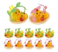 Gatuida 12 mini pollitos decorativos: Pollito de Pascua de poliéster con nido - Pequeños amarillos de para decorar pasteles de Pascua, centros de mesa y exhibiciones.