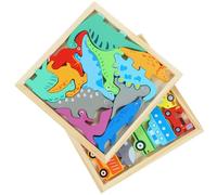 Gatuida 2 Cajas Juguete Educativo de Madera para Cajas de Puzzles Divertidos de Dinosaurios y Vehículos Aprendizaje para Pequeños para Desarrollo Infantil